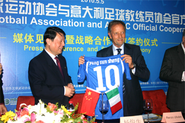The Beijing football association BFA, President Yang Jung Sheng, and AIAC Renzo Ulivieri signed an official 2010 2014 cooperation program to develop the Beijing and China football, the partnership program included youth football coaches training, youth football training, school teacher programs and support the yout Beijing team in their Chinese championship, during the signing ceremony was present the Ambassador of Italy Riccardo Sessa, Shine Liu D&S president, Christian Caballero WBN president and the former player Gigi di Biagio