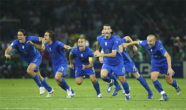 After the Grosso's penalty the Italian national team players run to celebrate... they are the new World Champions and Italy is in the very top of the world, thanks to their football soccer school, Italian football soccer school to the world thanks to WBN and AIAC - the Italian football soccer association of coaches - the Italian football soccer school offers to the international players and teams the World Champions technical and tactical training to the USA soccer teams, Canada soccer players, UAE soccer league, Saudi Arabia teams, Australia teams and soccer players. We offer also customized training for soccer lovers as begineers camps, young soccer camps, girls football soccer training and professional Italian soccer Coaches for your team, our Italian soccer school offers the most prestige and winner Football Soccer coach camps and training in the world ready to coach in your country and become a Champion in your league