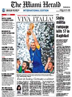 The MIAMI HERALD of the United States sying VIVA ITALIA after the Grosso's penalty the Italian national team players run to celebrate... they are the new World Champions and Italy is in the very top of the world, thanks to their football soccer school, Italian football soccer school to the world thanks to WBN and AIAC - the Italian football soccer association of coaches - the Italian football soccer school offers to the international players and teams the World Champions technical and tactical training to the USA soccer teams, Canada soccer players, UAE soccer league, Saudi Arabia teams, Australia teams and soccer players. We offer also customized training for soccer lovers as begineers camps, young soccer camps, girls football soccer training and professional Italian soccer Coaches for your team, our Italian soccer school offers the most prestige and winner Football Soccer coach camps and training in the world ready to coach in your country and become a Champion in your league